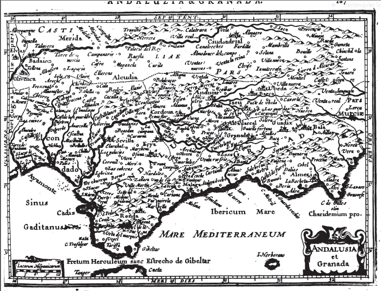 'Andaluzia & Granada', Gerard Mercatoris, Atlas minor (Amsterdam, 1632), p. 167)